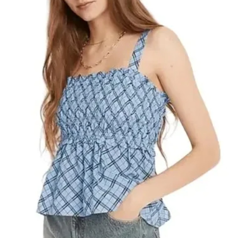 J. Crew Blue and White Smocked Tank Top.Size L